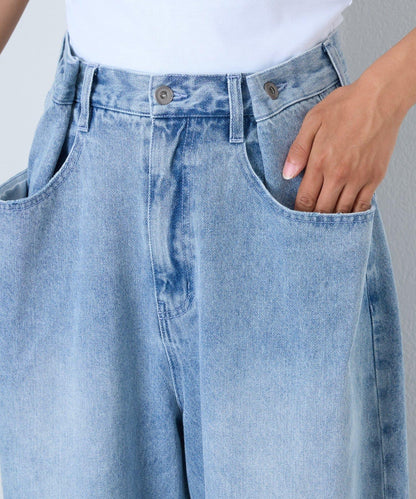 【薩基企劃】【可調節腰圍】超染褶皺設計牛仔褲
