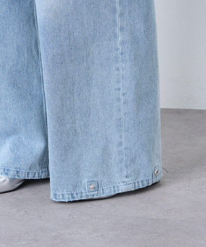 【薩基企劃】【可調節腰圍】超染褶皺設計牛仔褲