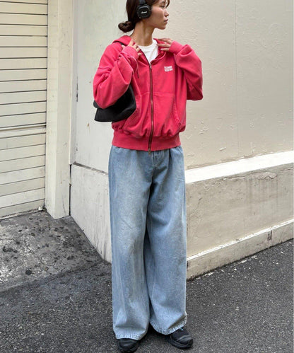 【薩基企劃】【可調節腰圍】超染褶皺設計牛仔褲