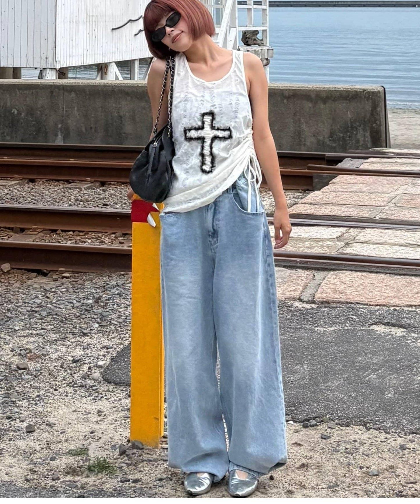 【薩基企劃】【可調節腰圍】超染褶皺設計牛仔褲