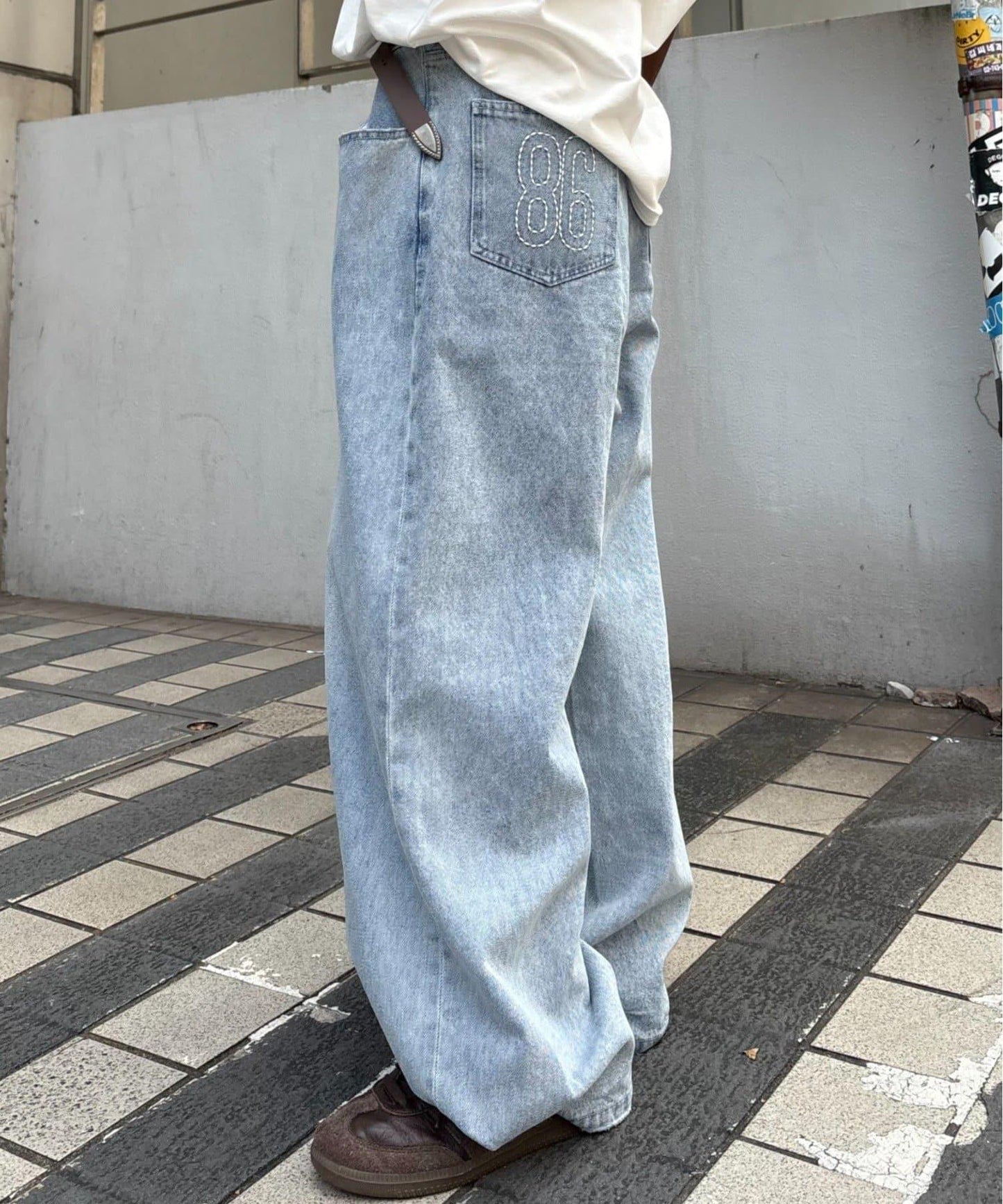 【薩基企劃】【可調節腰圍】超染褶皺設計牛仔褲