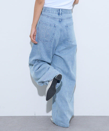 【薩基企劃】【可調節腰圍】超染褶皺設計牛仔褲