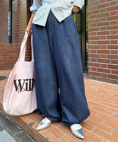 【薩基企劃】【可調節腰圍】超染褶皺設計牛仔褲