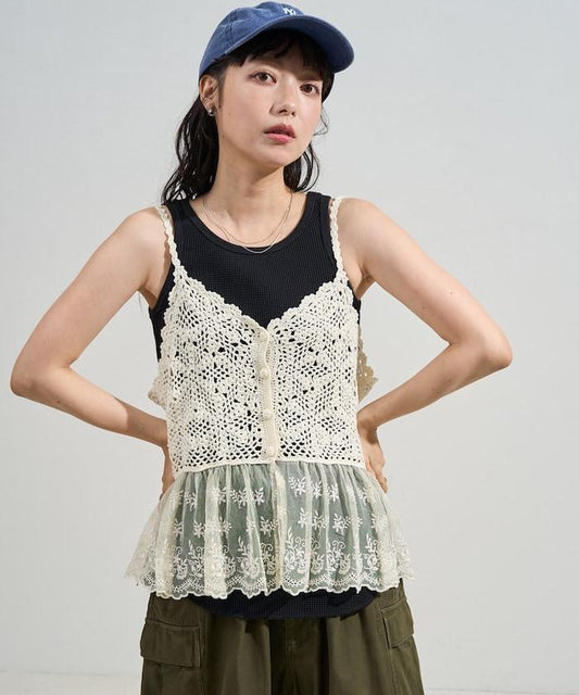 鉤針對接蕾絲吊帶背心胸衣