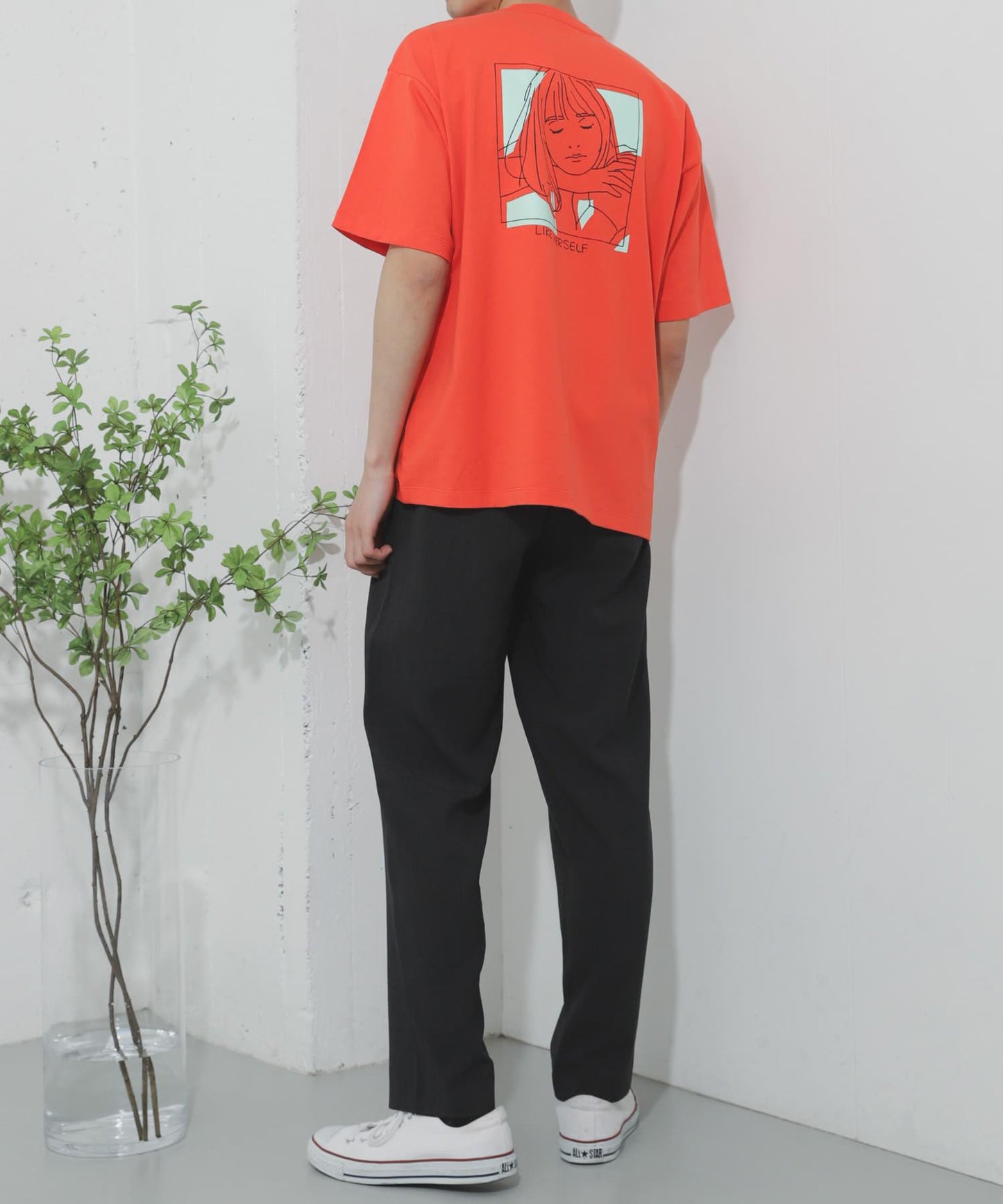 女孩圖案T恤（五分袖）