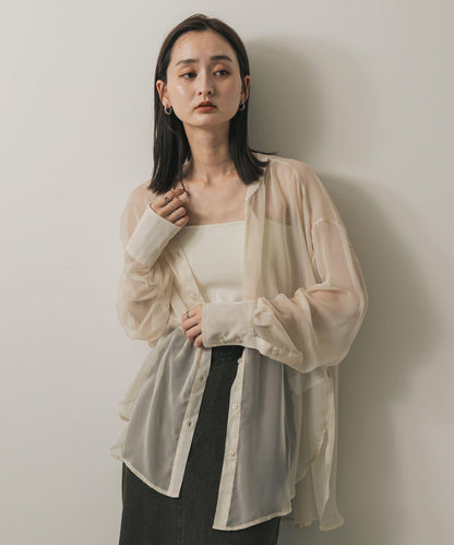立領香檳色薄紗襯衫
