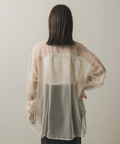 立領香檳色薄紗襯衫