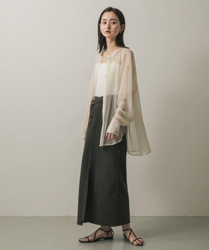 立領香檳色薄紗襯衫