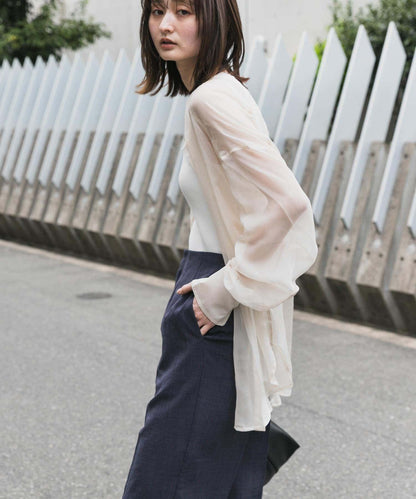 立領香檳色薄紗襯衫