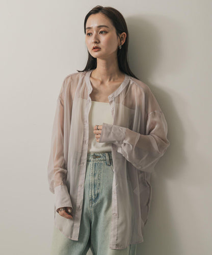 立領香檳色薄紗襯衫