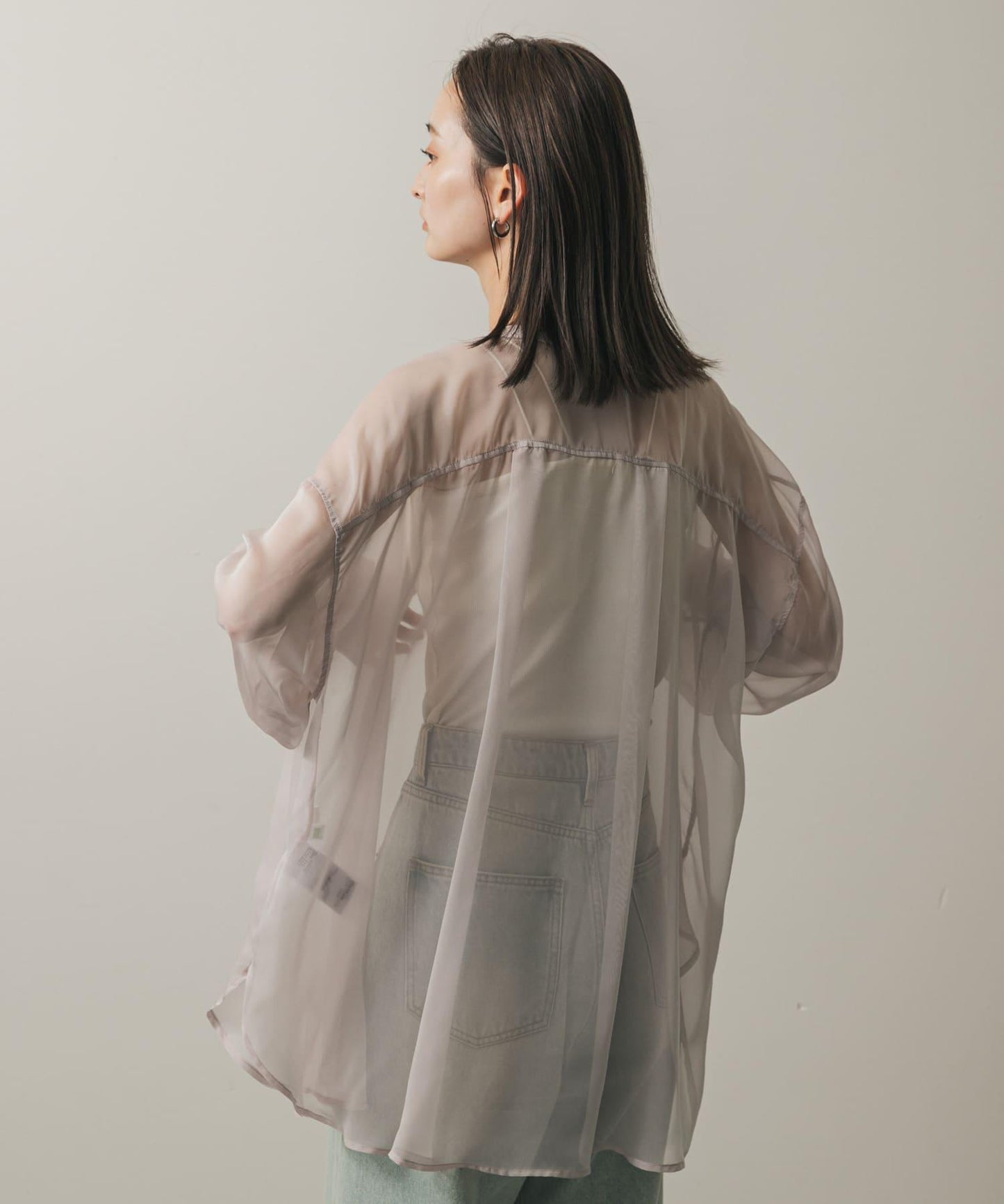 立領香檳色薄紗襯衫