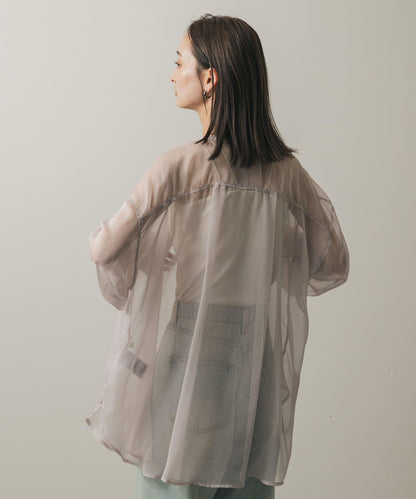 立領香檳色薄紗襯衫