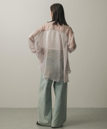 立領香檳色薄紗襯衫