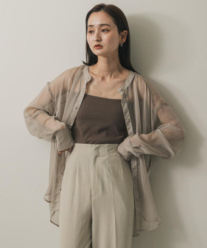 立領香檳色薄紗襯衫