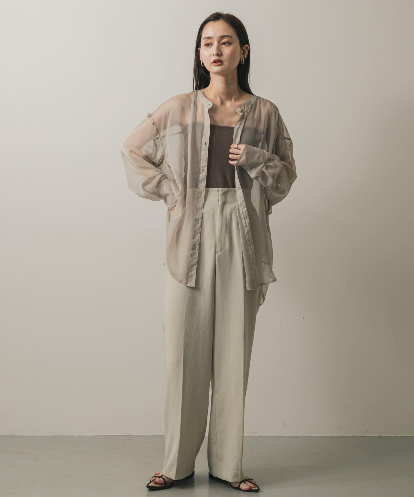 立領香檳色薄紗襯衫