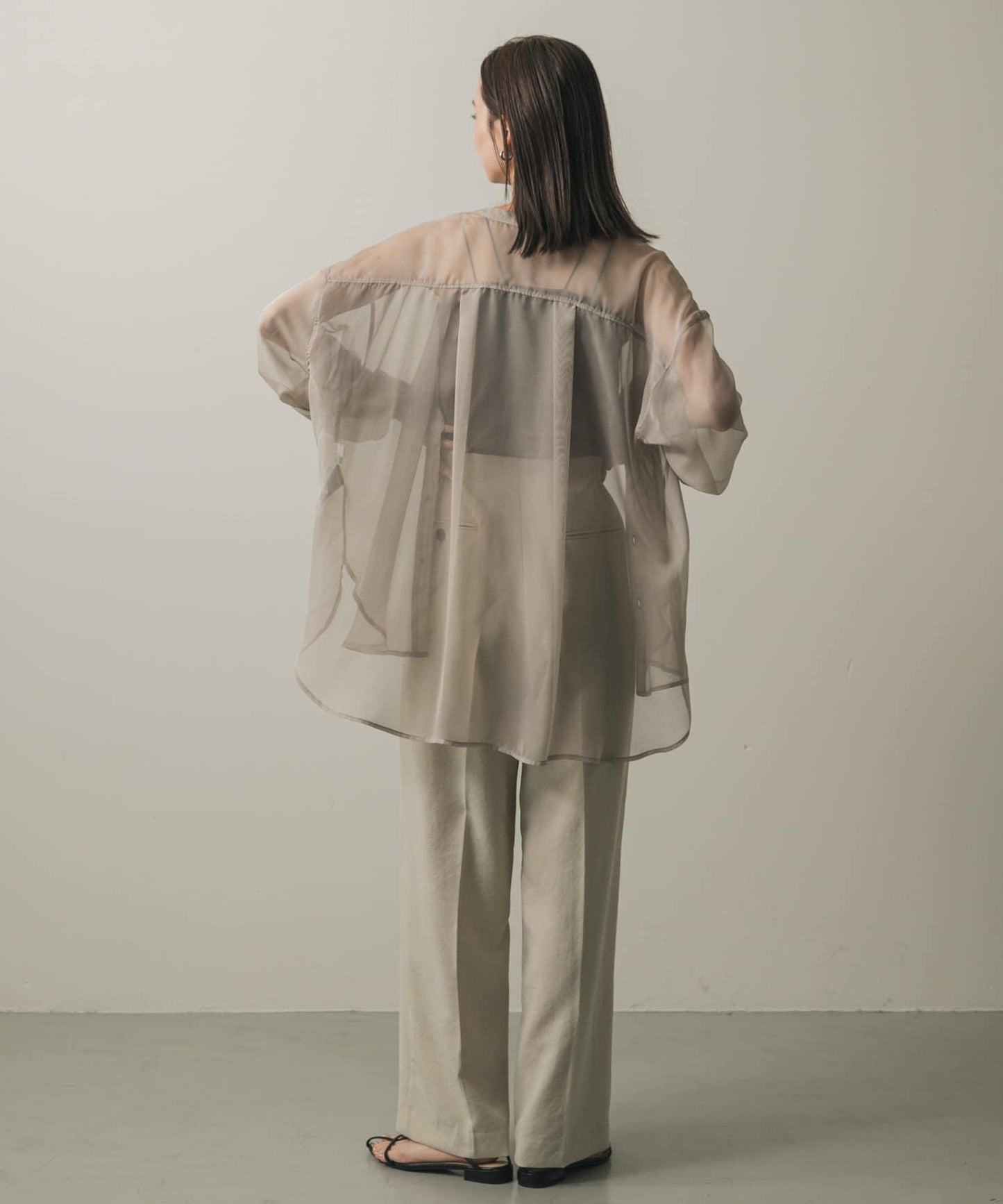 立領香檳色薄紗襯衫