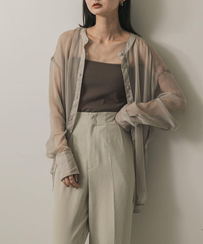 立領香檳色薄紗襯衫