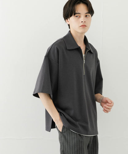 中性款高彈力半拉鍊短袖T恤