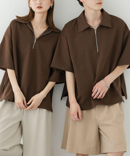 中性款高彈力半拉鍊短袖T恤