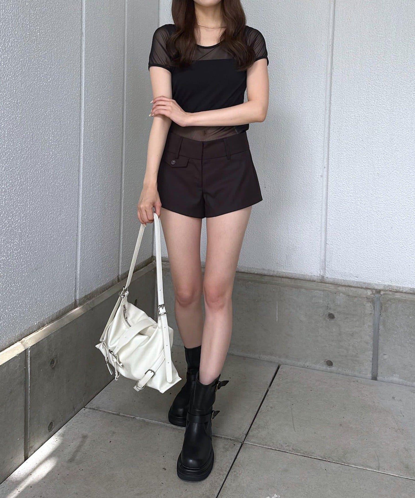 mline 半袖印花網紗上衣