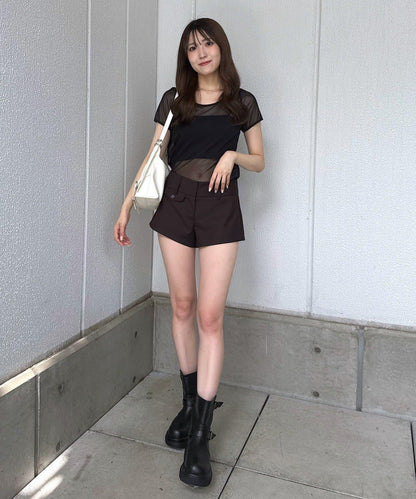 mline 半袖印花網紗上衣