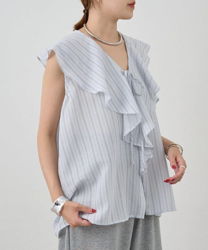 SHENERY 條紋荷葉領襯衫