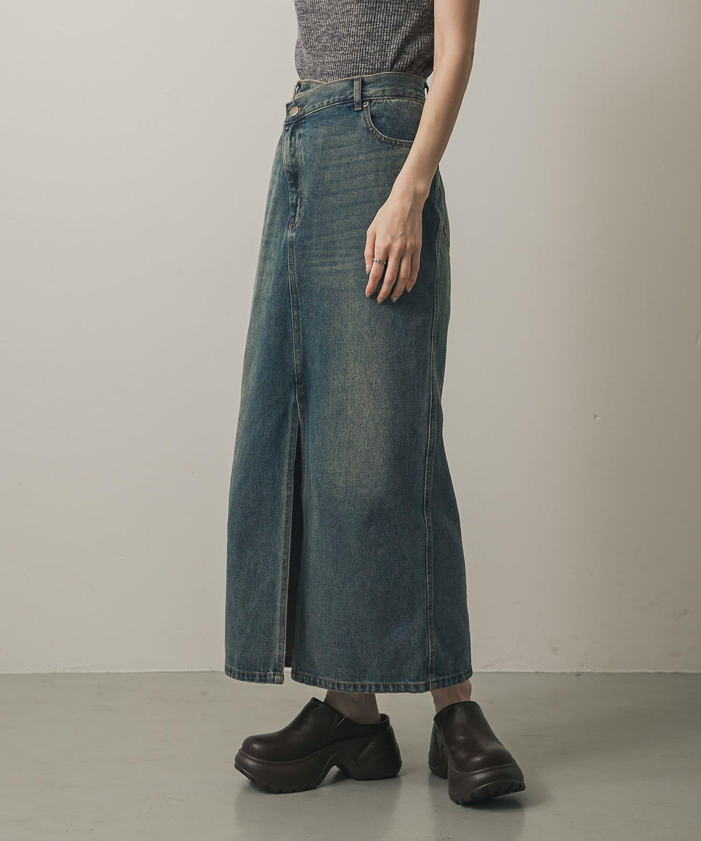 不對稱腰帶牛仔半身裙