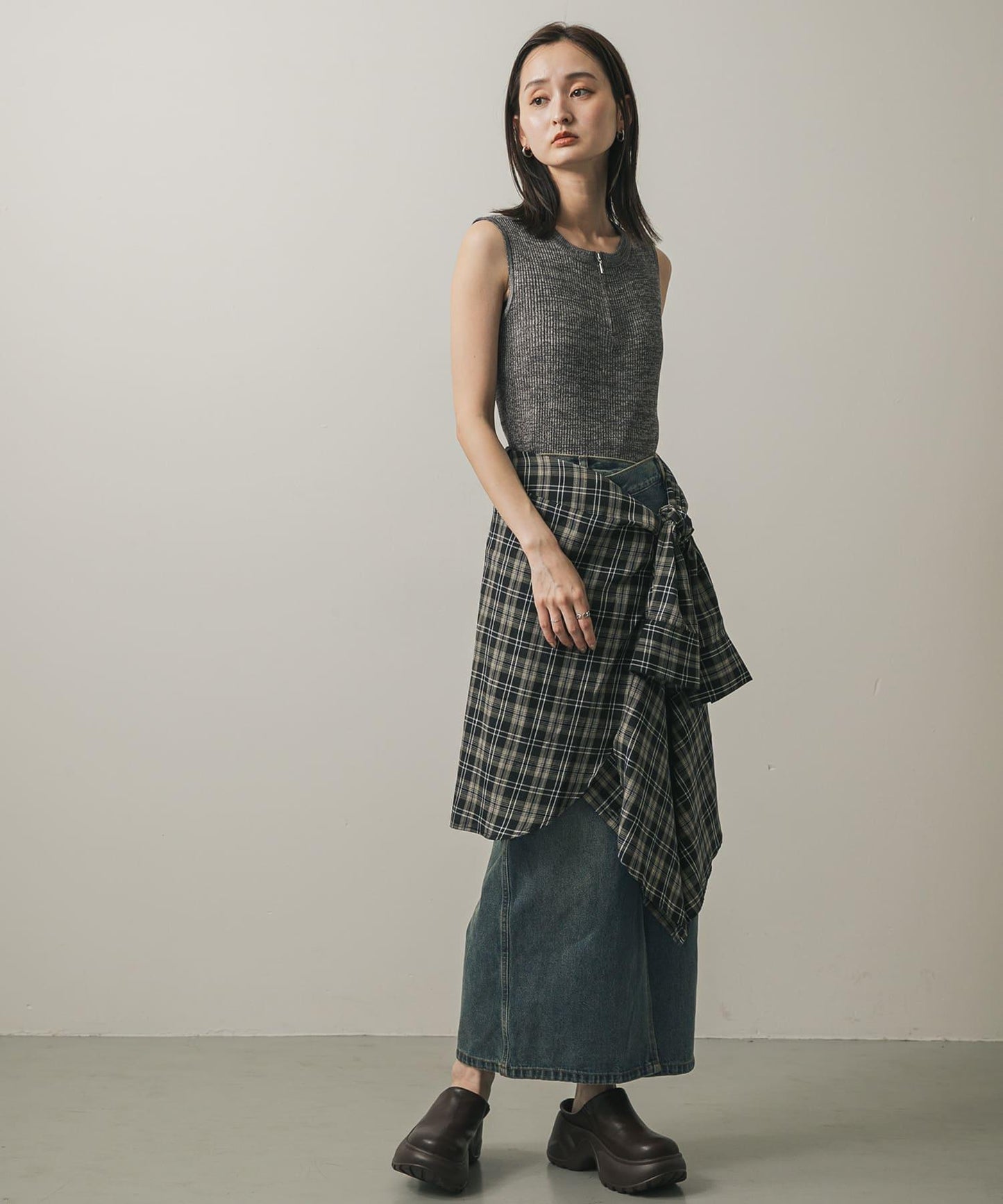 不對稱腰帶牛仔半身裙