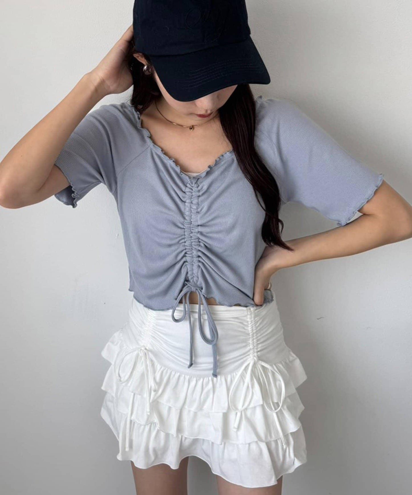 套裝可穿/繫帶褶皺迷你裙