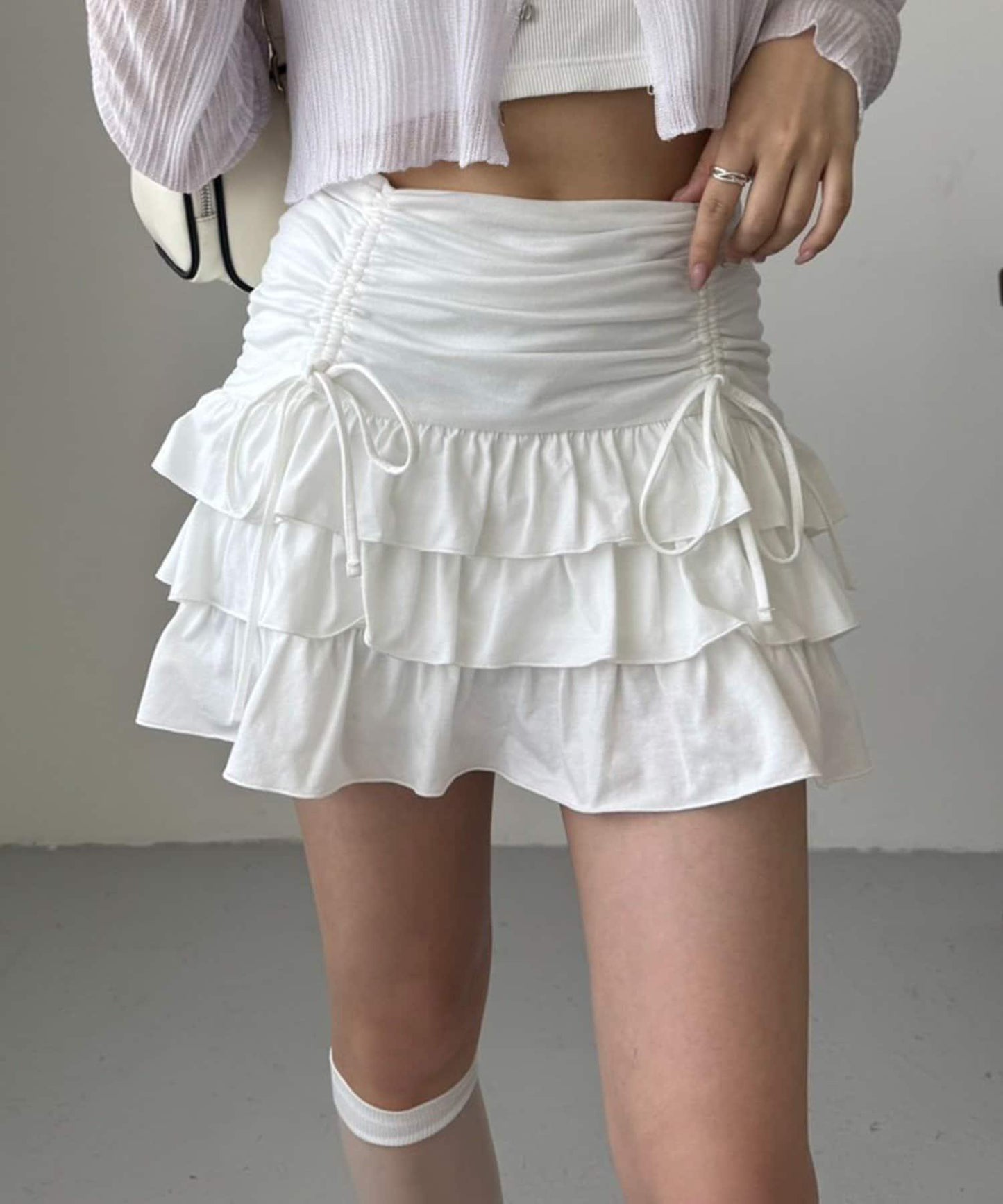 套裝可穿/繫帶褶皺迷你裙