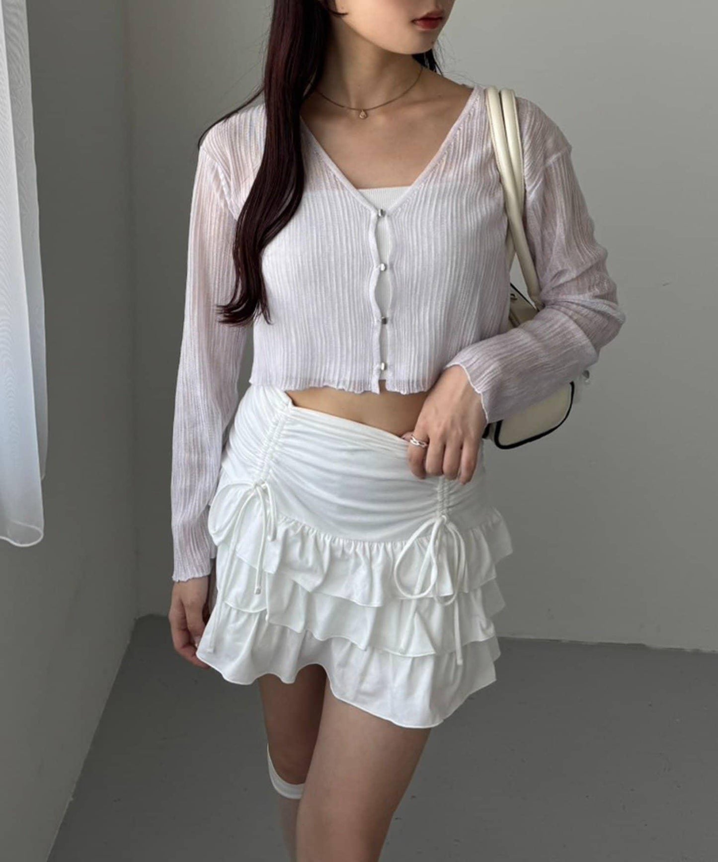 套裝可穿/繫帶褶皺迷你裙