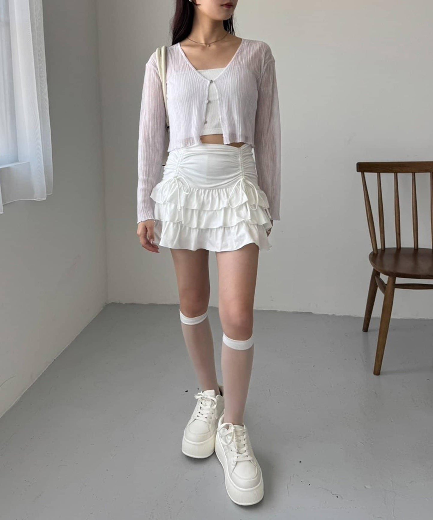 套裝可穿/繫帶褶皺迷你裙