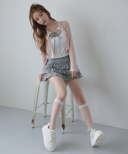 套裝可穿/繫帶褶皺迷你裙