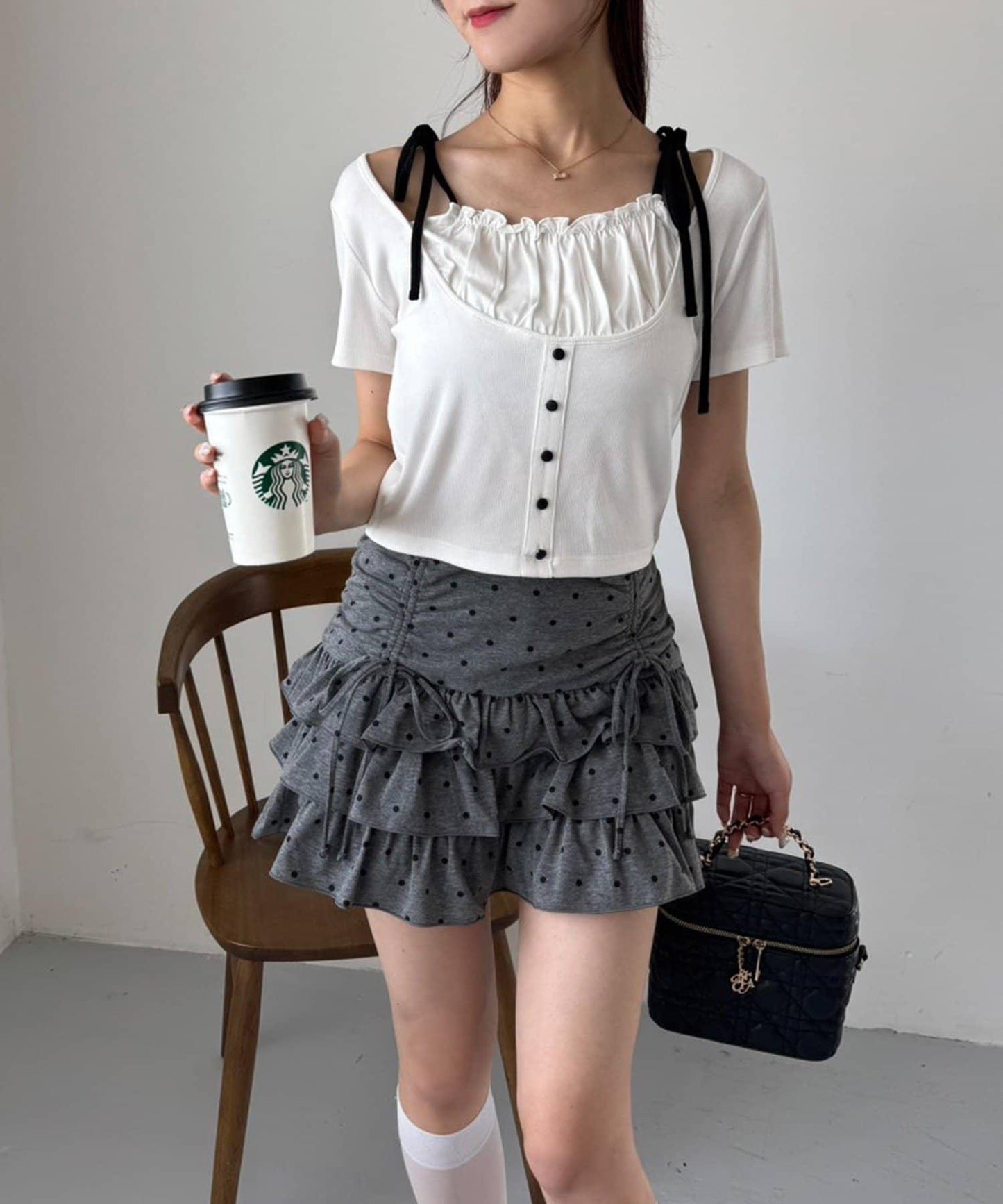 套裝可穿/繫帶褶皺迷你裙