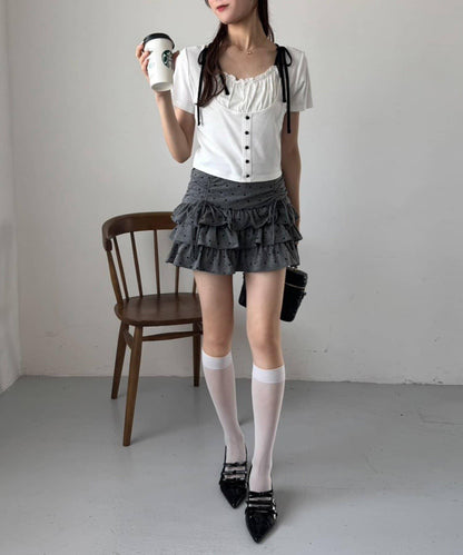 套裝可穿/繫帶褶皺迷你裙