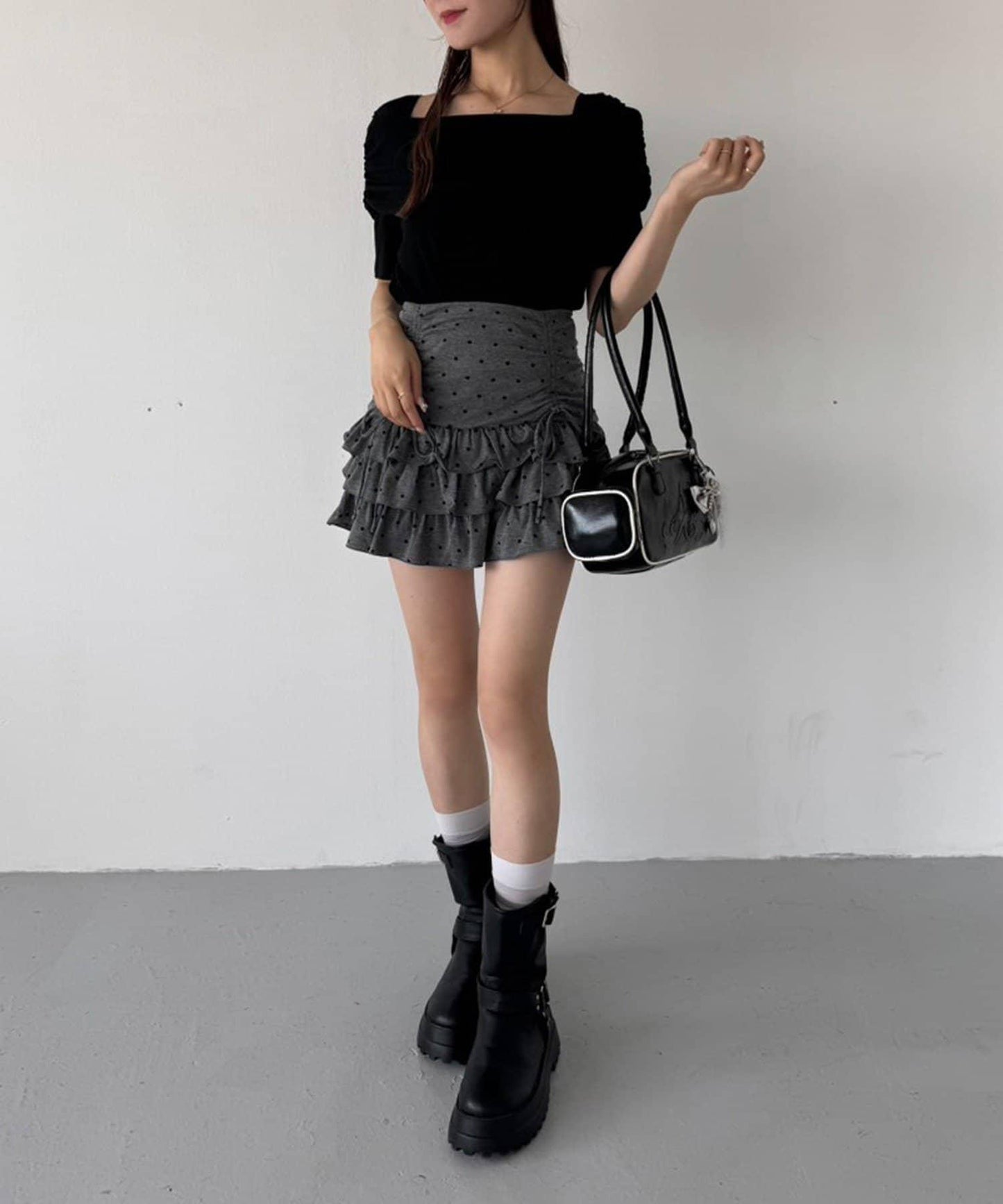 套裝可穿/繫帶褶皺迷你裙