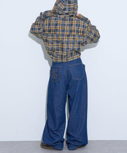 【薩基企劃】【可調節腰圍】超染褶皺設計牛仔褲