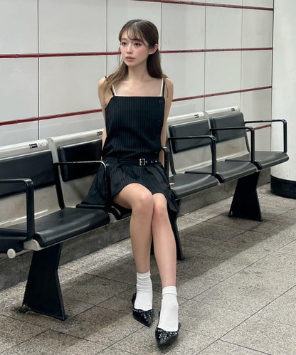 RAY CASSIN 按扣設計 百褶 吊帶迷你連衣裙