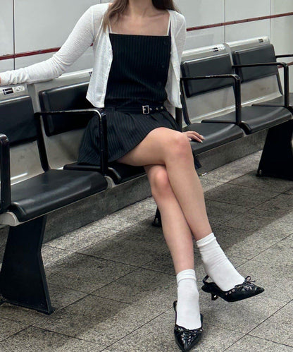 RAY CASSIN 按扣設計 百褶 吊帶迷你連衣裙