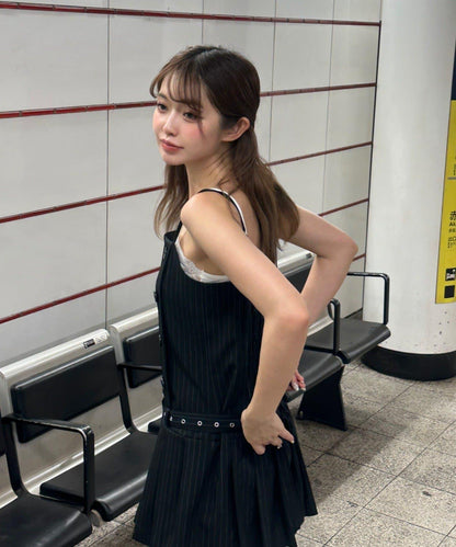 RAY CASSIN 按扣設計 百褶 吊帶迷你連衣裙