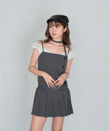 RAY CASSIN 按扣設計 百褶 吊帶迷你連衣裙