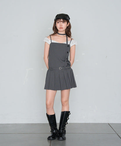 RAY CASSIN 按扣設計 百褶 吊帶迷你連衣裙