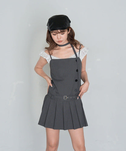 RAY CASSIN 按扣設計 百褶 吊帶迷你連衣裙