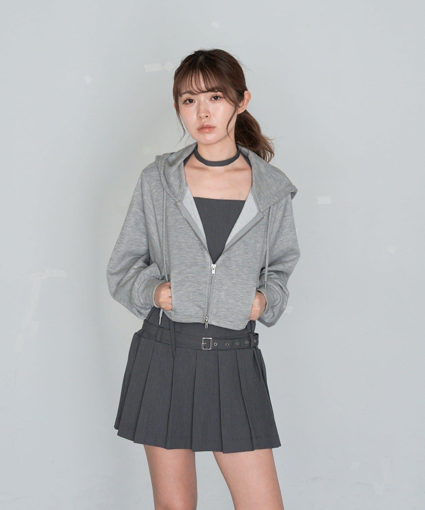 RAY CASSIN 按扣設計 百褶 吊帶迷你連衣裙