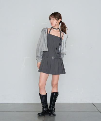 RAY CASSIN 按扣設計 百褶 吊帶迷你連衣裙