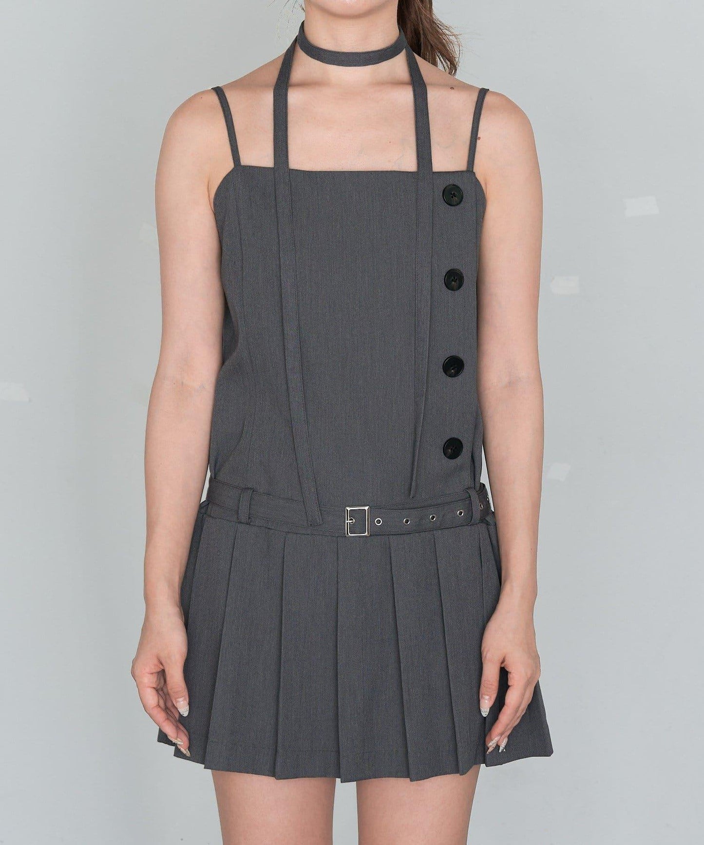 RAY CASSIN 按扣設計 百褶 吊帶迷你連衣裙