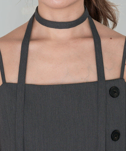 RAY CASSIN 按扣設計 百褶 吊帶迷你連衣裙