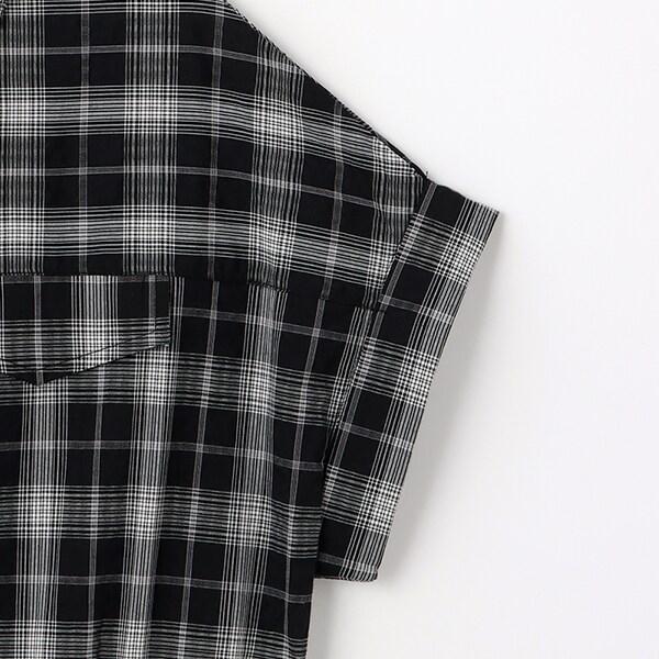 【棉100%】格紋法式短袖襯衫連衣裙