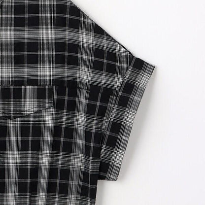 【棉100%】格紋法式短袖襯衫連衣裙