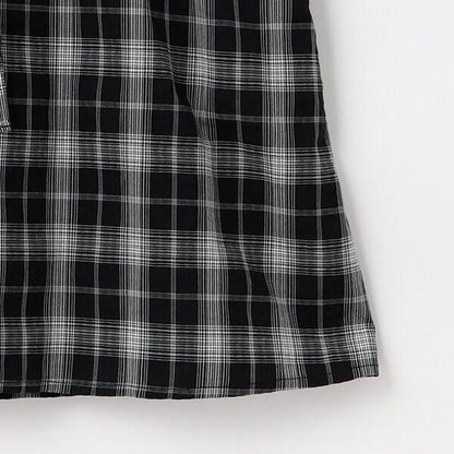【棉100%】格紋法式短袖襯衫連衣裙